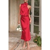 image:imagePRETTYGARDEN Womens Summer Satin Maxi Cocktail Dress  Silk FabricSleeveless Mock NeckFit and FlareAsymmetrical Long DressesElegant FormalWedding Guest PartyCruise OutfitsRed