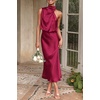 image:imagePRETTYGARDEN Womens Summer Satin Maxi Cocktail Dress  Silk FabricSleeveless Mock NeckFit and FlareAsymmetrical Long DressesElegant FormalWedding Guest PartyCruise OutfitsDeep Red
