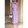image:imagePRETTYGARDEN Womens Summer Satin Maxi Cocktail Dress  Silk FabricSleeveless Mock NeckFit and FlareAsymmetrical Long DressesElegant FormalWedding Guest PartyCruise OutfitsPurple