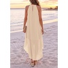image:imagePRETTYGARDEN Womens Summer Wedding Guest Halter Maxi Dresses  Long Flowy Asymmetrical Sundress Elegant Evening Dinner Party Dress Pockets Beach Vacation Outfits Spring Resort WearBeige