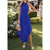 image:imagePRETTYGARDEN Womens Summer Wedding Guest Halter Maxi Dresses  Long Flowy Asymmetrical Sundress Elegant Evening Dinner Party Dress Pockets Beach Vacation Outfits Spring Resort WearBlue