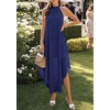 image:imagePRETTYGARDEN Womens Summer Wedding Guest Halter Maxi Dresses  Long Flowy Asymmetrical Sundress Elegant Evening Dinner Party Dress Pockets Beach Vacation Outfits Spring Resort WearDark Blue