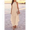 image:imagePRETTYGARDEN Womens Summer Wedding Guest Halter Maxi Dresses  Long Flowy Asymmetrical Sundress Elegant Evening Dinner Party Dress Pockets Beach Vacation Outfits Spring Resort WearBeige