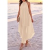 image:imagePRETTYGARDEN Womens Summer Wedding Guest Halter Maxi Dresses  Long Flowy Asymmetrical Sundress Elegant Evening Dinner Party Dress Pockets Beach Vacation Outfits Spring Resort WearBeige