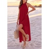 image:imagePRETTYGARDEN Womens Summer Wedding Guest Halter Maxi Dresses  Long Flowy Asymmetrical Sundress Elegant Evening Dinner Party Dress Pockets Beach Vacation Outfits Spring Resort WearRed