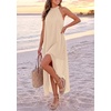 image:imagePRETTYGARDEN Womens Summer Wedding Guest Halter Maxi Dresses  Long Flowy Asymmetrical Sundress Elegant Evening Dinner Party Dress Pockets Beach Vacation Outfits Spring Resort WearBeige