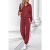 image:imagePRETTYGARDEN Womens Sweatsuits 2 Piece Outfits Fall Matching Lounge Sets  Casual Loose Zip Up Oversized Sweatshirts High Waist Jogger Tracksuits Two Piece Sweat Suits Travel Airport Workout SetsWine Red