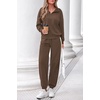 image:imagePRETTYGARDEN Womens Sweatsuits 2 Piece Outfits Fall Matching Lounge Sets  Casual Loose Zip Up Oversized Sweatshirts High Waist Jogger Tracksuits Two Piece Sweat Suits Travel Airport Workout SetsCoffee