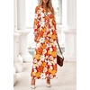 image:imagePRETTYGARDEN Womens Tie Waist Floral Maxi Dress  Fall Wedding Guest Dresses Long Puff Sleeve V Neck With Belt Watercolor Print Elegant Long Flowy Holiday Party OutfitsFloral Orange