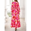 image:imagePRETTYGARDEN Womens Tie Waist Floral Maxi Dress  Fall Wedding Guest Dresses Long Puff Sleeve V Neck With Belt Watercolor Print Elegant Long Flowy Holiday Party OutfitsFloral White Rose Red
