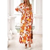 image:imagePRETTYGARDEN Womens Tie Waist Floral Maxi Dress  Fall Wedding Guest Dresses Long Puff Sleeve V Neck With Belt Watercolor Print Elegant Long Flowy Holiday Party OutfitsFloral Orange