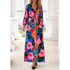 image:imagePRETTYGARDEN Womens Tie Waist Floral Maxi Dress  Fall Wedding Guest Dresses Long Puff Sleeve V Neck With Belt Watercolor Print Elegant Long Flowy Holiday Party OutfitsFloral Black