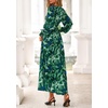 image:imagePRETTYGARDEN Womens Tie Waist Floral Maxi Dress  Fall Wedding Guest Dresses Long Puff Sleeve V Neck With Belt Watercolor Print Elegant Long Flowy Holiday Party OutfitsFloral Green