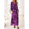 image:imagePRETTYGARDEN Womens Tie Waist Floral Maxi Dress  Fall Wedding Guest Dresses Long Puff Sleeve V Neck With Belt Watercolor Print Elegant Long Flowy Holiday Party OutfitsFloral Purple
