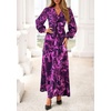 image:imagePRETTYGARDEN Womens Tie Waist Floral Maxi Dress  Fall Wedding Guest Dresses Long Puff Sleeve V Neck With Belt Watercolor Print Elegant Long Flowy Holiday Party OutfitsFloral Purple