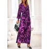 image:imagePRETTYGARDEN Womens Tie Waist Floral Maxi Dress  Fall Wedding Guest Dresses Long Puff Sleeve V Neck With Belt Watercolor Print Elegant Long Flowy Holiday Party OutfitsFloral Purple