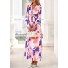 image:imagePRETTYGARDEN Womens Tie Waist Floral Maxi Dress  Fall Wedding Guest Dresses Long Puff Sleeve V Neck With Belt Watercolor Print Elegant Long Flowy Holiday Party OutfitsFloral Multicolored