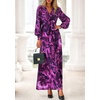 image:imagePRETTYGARDEN Womens Tie Waist Floral Maxi Dress  Fall Wedding Guest Dresses Long Puff Sleeve V Neck With Belt Watercolor Print Elegant Long Flowy Holiday Party OutfitsFloral Purple