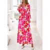 image:imagePRETTYGARDEN Womens Tie Waist Floral Maxi Dress  Fall Wedding Guest Dresses Long Puff Sleeve V Neck With Belt Watercolor Print Elegant Long Flowy Holiday Party OutfitsFloral White Rose Red