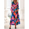 image:imagePRETTYGARDEN Womens Tie Waist Floral Maxi Dress  Fall Wedding Guest Dresses Long Puff Sleeve V Neck With Belt Watercolor Print Elegant Long Flowy Holiday Party OutfitsFloral Black