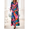 image:imagePRETTYGARDEN Womens Tie Waist Floral Maxi Dress  Fall Wedding Guest Dresses Long Puff Sleeve V Neck With Belt Watercolor Print Elegant Long Flowy Holiday Party OutfitsFloral Black