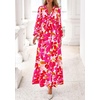image:imagePRETTYGARDEN Womens Tie Waist Floral Maxi Dress  Fall Wedding Guest Dresses Long Puff Sleeve V Neck With Belt Watercolor Print Elegant Long Flowy Holiday Party OutfitsFloral White Rose Red