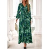 image:imagePRETTYGARDEN Womens Tie Waist Floral Maxi Dress  Fall Wedding Guest Dresses Long Puff Sleeve V Neck With Belt Watercolor Print Elegant Long Flowy Holiday Party OutfitsFloral Green