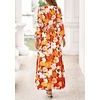 image:imagePRETTYGARDEN Womens Tie Waist Floral Maxi Dress  Fall Wedding Guest Dresses Long Puff Sleeve V Neck With Belt Watercolor Print Elegant Long Flowy Holiday Party OutfitsFloral Orange