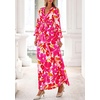 image:imagePRETTYGARDEN Womens Tie Waist Floral Maxi Dress  Fall Wedding Guest Dresses Long Puff Sleeve V Neck With Belt Watercolor Print Elegant Long Flowy Holiday Party OutfitsFloral White Rose Red