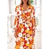image:imagePRETTYGARDEN Womens Tie Waist Floral Maxi Dress  Fall Wedding Guest Dresses Long Puff Sleeve V Neck With Belt Watercolor Print Elegant Long Flowy Holiday Party OutfitsFloral Orange