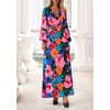 image:imagePRETTYGARDEN Womens Tie Waist Floral Maxi Dress  Fall Wedding Guest Dresses Long Puff Sleeve V Neck With Belt Watercolor Print Elegant Long Flowy Holiday Party OutfitsFloral Black