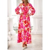 image:imagePRETTYGARDEN Womens Tie Waist Floral Maxi Dress  Fall Wedding Guest Dresses Long Puff Sleeve V Neck With Belt Watercolor Print Elegant Long Flowy Holiday Party OutfitsFloral White Rose Red