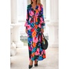 image:imagePRETTYGARDEN Womens Tie Waist Floral Maxi Dress  Fall Wedding Guest Dresses Long Puff Sleeve V Neck With Belt Watercolor Print Elegant Long Flowy Holiday Party OutfitsFloral Black