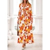 image:imagePRETTYGARDEN Womens Tie Waist Floral Maxi Dress  Fall Wedding Guest Dresses Long Puff Sleeve V Neck With Belt Watercolor Print Elegant Long Flowy Holiday Party OutfitsFloral Orange