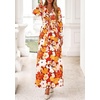 image:imagePRETTYGARDEN Womens Tie Waist Floral Maxi Dress  Fall Wedding Guest Dresses Long Puff Sleeve V Neck With Belt Watercolor Print Elegant Long Flowy Holiday Party OutfitsFloral Orange