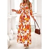image:imagePRETTYGARDEN Womens Tie Waist Floral Maxi Dress  Fall Wedding Guest Dresses Long Puff Sleeve V Neck With Belt Watercolor Print Elegant Long Flowy Holiday Party OutfitsFloral Orange