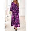 image:imagePRETTYGARDEN Womens Tie Waist Floral Maxi Dress  Fall Wedding Guest Dresses Long Puff Sleeve V Neck With Belt Watercolor Print Elegant Long Flowy Holiday Party OutfitsFloral Purple