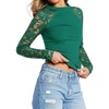 image:imagePRETTYGARDEN Sheer Lace Raglan Long Sleeve Shirts for Women  Soft Stretchy KnitSee Through Floral SleevesCrewneck Fitted TshirtsGoing Out TopsNight Out LayerFall Fashion ClothingGreen