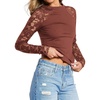 image:imagePRETTYGARDEN Sheer Lace Raglan Long Sleeve Shirts for Women  Soft Stretchy KnitSee Through Floral SleevesCrewneck Fitted TshirtsGoing Out TopsNight Out LayerFall Fashion ClothingBrick Red