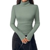 image:imagePRETTYGARDEN Turtleneck Tops for Women Long Sleeve Shirts  Slim Fitted Underscrub Ribbed Knit Thermal Undershirts 2026 Fall Casual Going Out Outfits Base Layer Winter ClothesSage Green