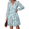 image:imagePRETTYGARDEN Women Floral Long Sleeve Mini Dress  Fall Wedding Guest Dresses V Neck Fit amp Flare Ruffle Hem ALine Short Chiffon Dress Elegant Holiday Party Date OutfitsLight Blue Pink Floral