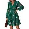 image:imagePRETTYGARDEN Women Floral Long Sleeve Mini Dress  Fall Wedding Guest Dresses V Neck Fit amp Flare Ruffle Hem ALine Short Chiffon Dress Elegant Holiday Party Date OutfitsGreen White Floral