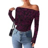 image:imagePRETTYGARDEN Women Trendy Off the Shoulder Floral Tops  Lightweight Stretchy Mesh Blouse Flocked Print Long Sleeve Slim Fit Shirts Fall Spring Outfits for Date Night Going OutBlack Red