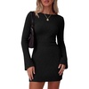 image:imagePRETTYGARDEN Womens Boat Neck Bell Long Sleeve Mini Dress  High Stretch Ribbed KnitVersatile Basic Slim Fit BodyconShort Night Out Party Cocktail DressesFall Winter Fashion ClothingBlack