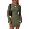image:imagePRETTYGARDEN Womens Boat Neck Bell Long Sleeve Mini Dress  High Stretch Ribbed KnitVersatile Basic Slim Fit BodyconShort Night Out Party Cocktail DressesFall Winter Fashion ClothingArmy Green
