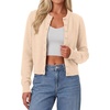 image:imagePRETTYGARDEN Womens Cropped Button Up Knit Cardigan Sweater  Cute Crewneck Long Sleeve Lightweight Tops 2026 Fall Trendy Slim Fit Soft Cozy Casual Cardigans Holiday Party SweatersBeige