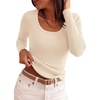 image:imagePRETTYGARDEN Womens Fall Lightweight Ribbed Knit Sweaters  Stretchy Cozy KnitwearScalloped Scoop NeckLong Sleeve ShirtsSlim Fitted PulloverBasic Layering TopsCute Casual OutfitsBeige