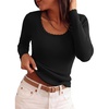 image:imagePRETTYGARDEN Womens Fall Lightweight Ribbed Knit Sweaters  Stretchy Cozy KnitwearScalloped Scoop NeckLong Sleeve ShirtsSlim Fitted PulloverBasic Layering TopsCute Casual OutfitsBlack