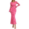 image:imagePRETTYGARDEN Womens Floral Maxi Fall Wedding Guest Dress  Lightweight Stretchy Mesh Long Bell Sleeves Bodycon Mermaid Fit Elegant Dresses for Cocktail Holiday Party Formal EventsPink