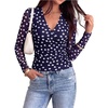 image:imagePRETTYGARDEN Womens Floral Mesh Wrap Top V Neck Long Sleeve Shirts  Soft Stretchy Lightweight Lined Slim Fit Ruched Waist Dressy Casual Blouses for Work Daily Going Out Fall ClothesDot Navy White